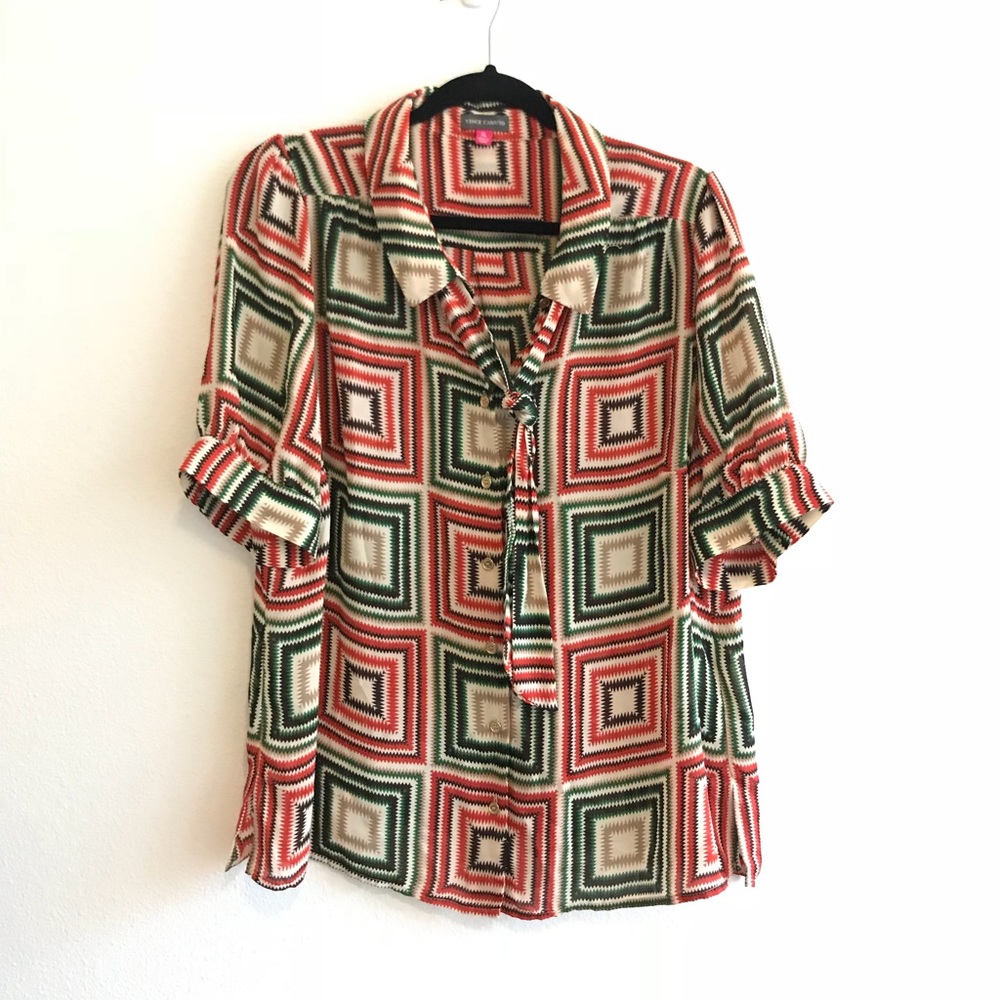 Vince Camuto short-sleeve tie-neck blouse